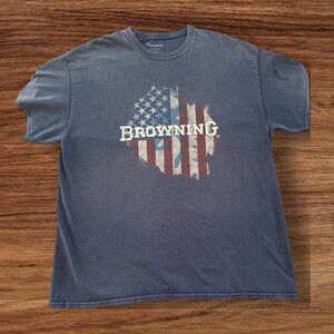 Browning Arms Co Vintage Faded Flag Logo 100% Cotton Men's Tee Shirt